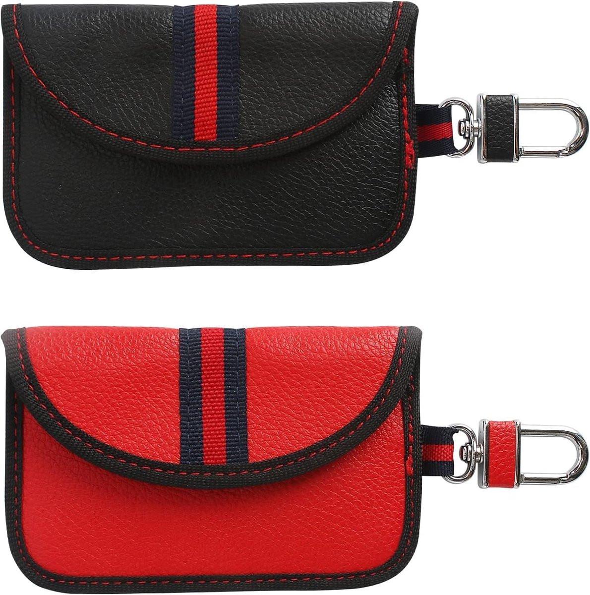 RFID Anti-theft Car Key - 2 pieces - Protective cover - Car key - Anti-theft - With hook - Car key bag - Key bag - Security - Black/Red.