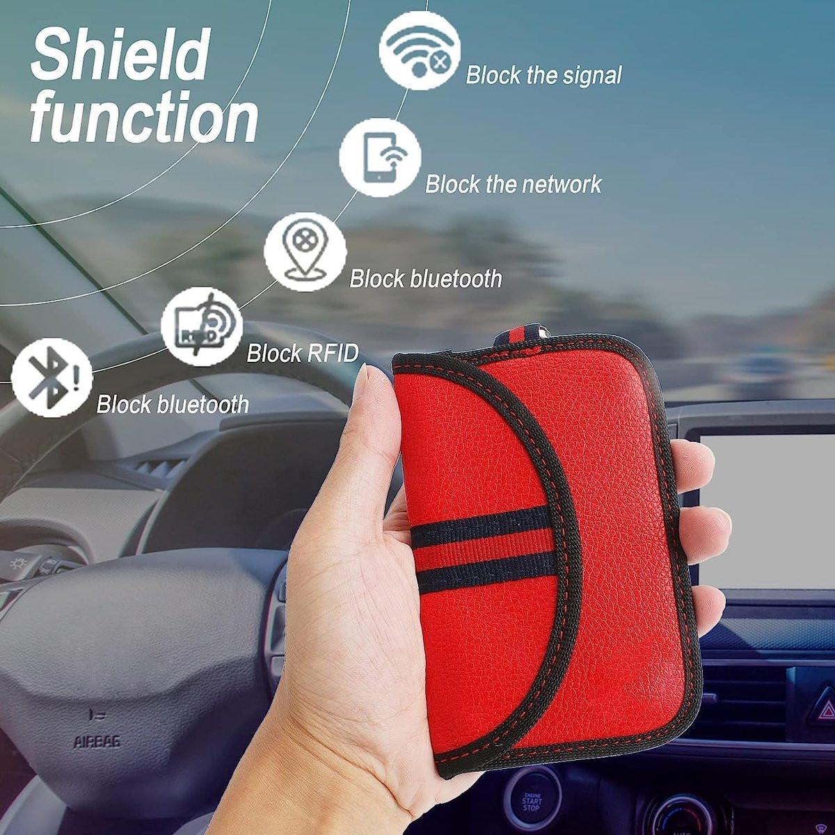 RFID Anti-theft Car Key - 2 pieces - Protective cover - Car key - Anti-theft - With hook - Car key bag - Key bag - Security - Black/Red.