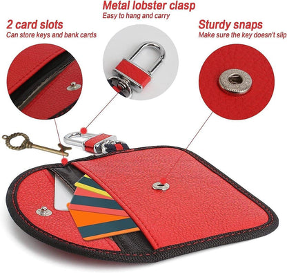 RFID Anti-theft Car Key - 2 pieces - Protective cover - Car key - Anti-theft - With hook - Car key bag - Key bag - Security - Black/Red.