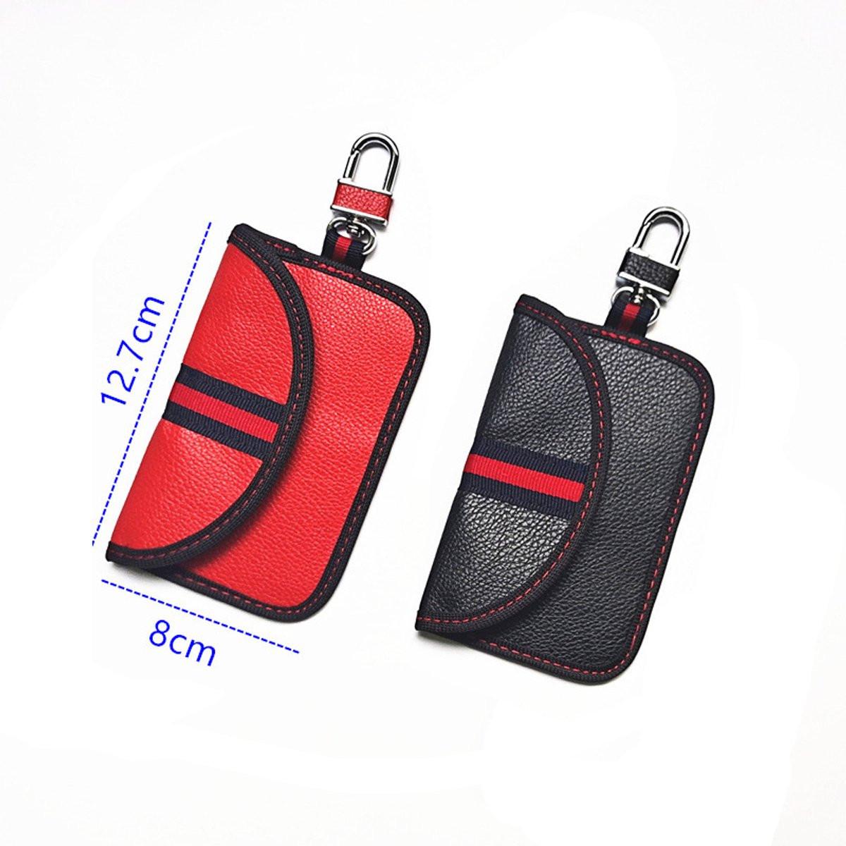 RFID Anti-theft Car Key - 2 pieces - Protective cover - Car key - Anti-theft - With hook - Car key bag - Key bag - Security - Black/Red.