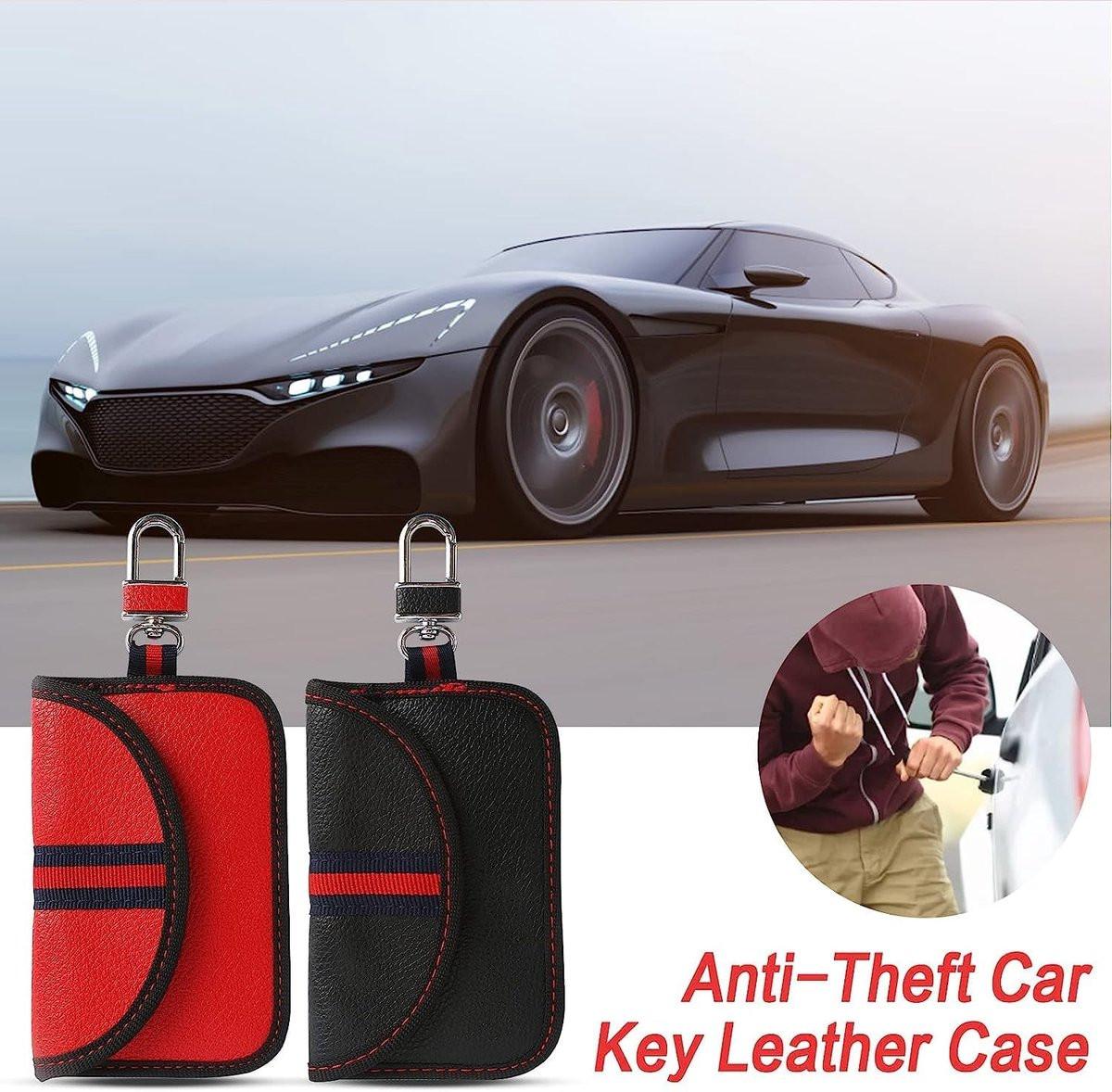 RFID Anti-theft Car Key - 2 pieces - Protective cover - Car key - Anti-theft - With hook - Car key bag - Key bag - Security - Black/Red.