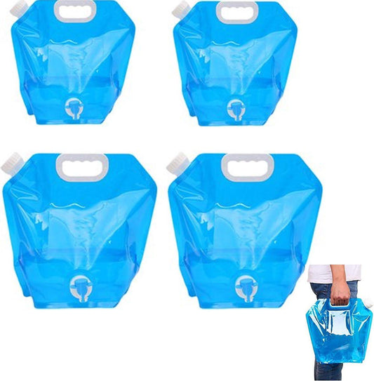 Collapsible Water Jerrycan - 4-Piece Water Reservoir Set - 5 and 10 Liter Flexible Water Jerrycan with Closed Lid and Faucet Switch - Emergency Water Reservoir - Outdoor Life - Emergency Kit - Home Emergency Kit - Portable Emergency Drinking Water Bag.