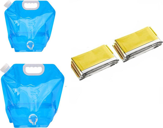 Emergency kit - 2 pieces Foldable water jerry can 5 and 10 liters - 2 pieces Emergency  - et 160x210cm - combination - survival  - et - thermal - Survival Kit - water reservoir for emergency - for outdoor, hiking, camping.