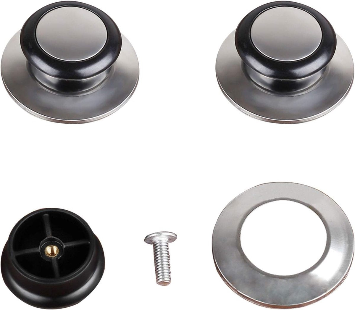 Pot Lid Knob - 5 Pieces - Lid Knob - 5-12mm Universal - Lid Handle - Kitchen Cookware Knob - For Replacing Pot Lids - 5.8*2.3cm - Silver and Black