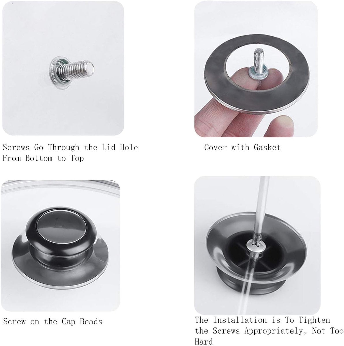 Pot Lid Knob - 5 Pieces - Lid Knob - 5-12mm Universal - Lid Handle - Kitchen Cookware Knob - For Replacing Pot Lids - 5.8*2.3cm - Silver and Black