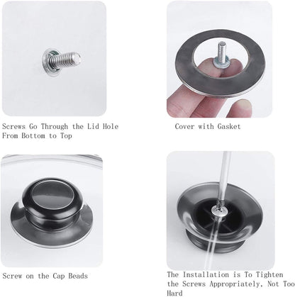 Pot Lid Knob - 5 Pieces - Lid Knob - 5-12mm Universal - Lid Handle - Kitchen Cookware Knob - For Replacing Pot Lids - 5.8*2.3cm - Silver and Black