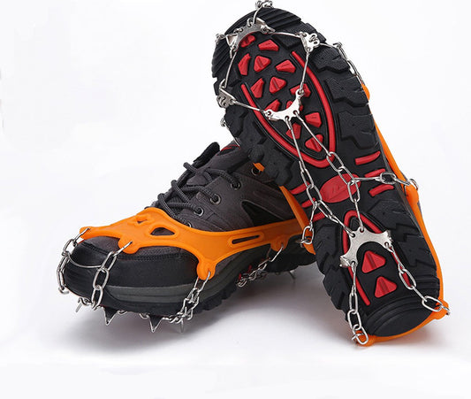 pair - Crampons - Crampons for mountain boots - Non-slip - with 8 steel teeth - Snow chain for shoes - for walking, fishing, climbing and hiking - Size 35-44 - TPE - orange.
