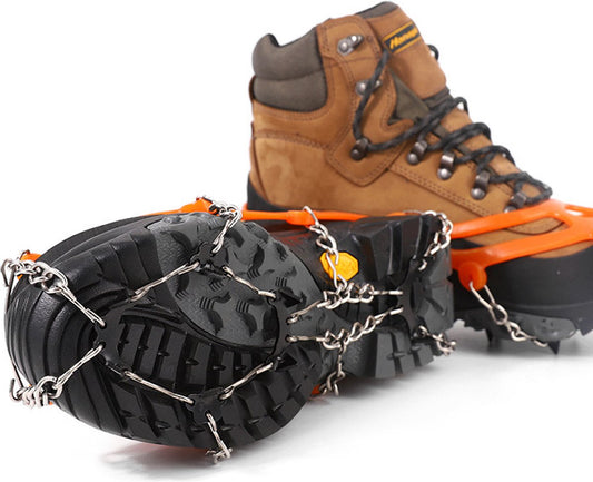 pair - Crampons - Crampons for mountain boots - Non-slip - with 8 steel teeth - Snow chain for shoes - for walking, fishing, climbing and hiking - Size 35-44 - TPE - orange.