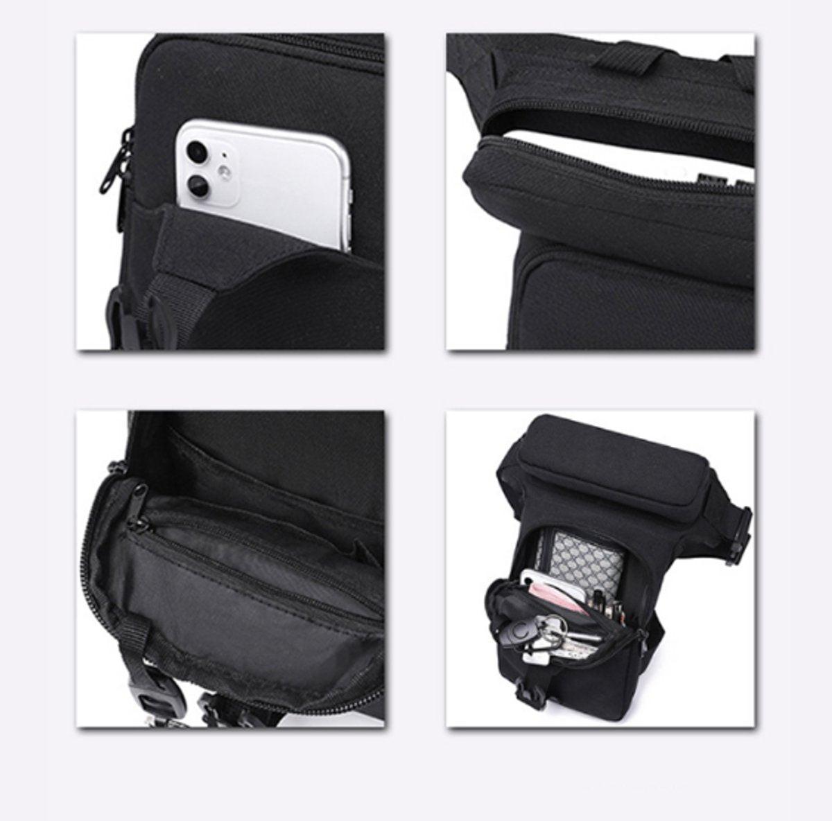 Waist Bag - Leg Bag - Motorcycle Waist Bag - Motorcycle Bag - Tactical Leg Bag - Tool Bag - Unisex - Black - Large Capacity - 16*5*29 cm - 4 Compartments - Polyester.