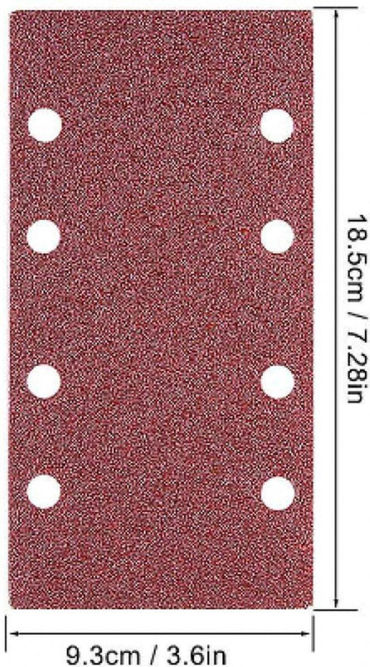80 pieces - Sanding sheets - Sandpaper set - 40/60/80/120/180/240/320/400 grit - rectangular flocked sandpaper - 8 holes - red - 185*93mm.