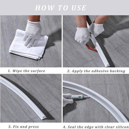 Shower Water Stopper - 1 m - T-type Shower Strip - Water Stopper - Self-Adhesive Sealant Edge - Sanitary Water Stopper - for kitchen and bathroom, shower screen, shower threshold, bathtub water dam, countertop edge trim