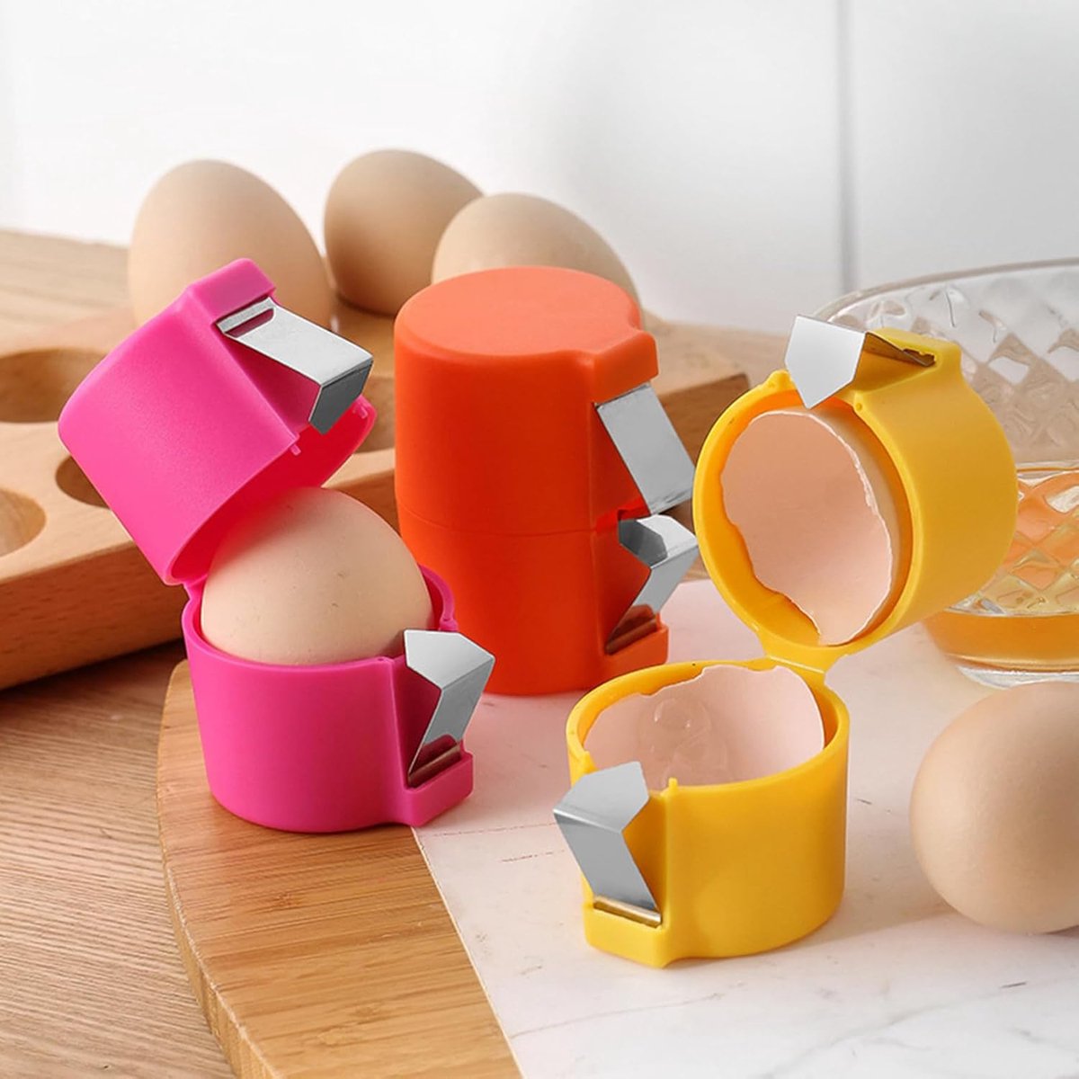 Eggshell Cutter - 3 Pieces - Egg Slicers - Eggshell Opener for Hard-Boiled Eggs, Egg Cracker Tool for Raw Eggs, for Soft-Boiled Eggs, Stainless Steel Egg Slicer, Eggshell Slicer for Home Kitchen Use