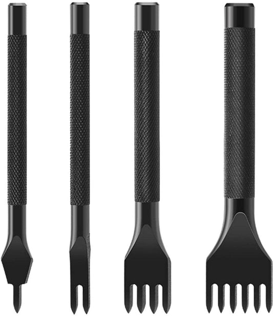 4 Pieces - Leather Punch - 4mm - 1/2/4/6 Claw - Black - Steel - Length 10cm - Hole Punch - Hole Punch - Leather Needles - Leather Punching Tool - Non-Slip Handle - For Belt and DIY Crafts.