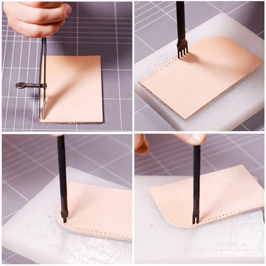 4 Pieces - Leather Punch - 4mm - 1/2/4/6 Claw - Black - Steel - Length 10cm - Hole Punch - Hole Punch - Leather Needles - Leather Punching Tool - Non-Slip Handle - For Belt and DIY Crafts.