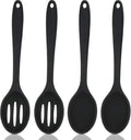Cooking Spoon - 4 Pieces - Stirring Spoon - Silicone - Spoon - Sauce Spoon - Serving Spoon - Serving Spoon - Heat Resistant - Kitchen Tool - Non-Stick Coating - Kitchen Utensils - Suitable for Kitchens and Dining Rooms - 20.3*4.5 cm - Black