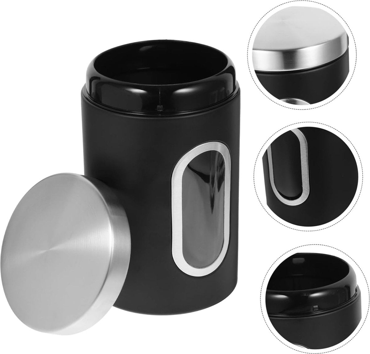 pieces - Coffee Storage Can - Coffee Tin - Coffee Cans - Storage Jar - Storage Jar - Airtight - Stainless Steel - 11*17.5cm - Black - With Viewing Window - Storage Tin for Coffee, Coffee Beans, Tea, Sugar, etc.