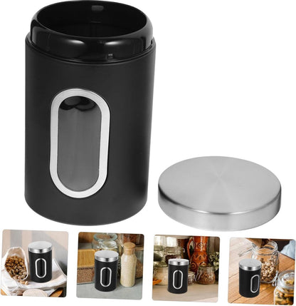 pieces - Coffee Storage Can - Coffee Tin - Coffee Cans - Storage Jar - Storage Jar - Airtight - Stainless Steel - 11*17.5cm - Black - With Viewing Window - Storage Tin for Coffee, Coffee Beans, Tea, Sugar, etc.