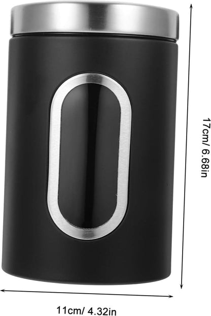 pieces - Coffee Storage Can - Coffee Tin - Coffee Cans - Storage Jar - Storage Jar - Airtight - Stainless Steel - 11*17.5cm - Black - With Viewing Window - Storage Tin for Coffee, Coffee Beans, Tea, Sugar, etc.