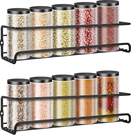 2 pieces - Wall spice rack - hanging - Wall rack - kitchen spice rack - hanging organizer - spice rack for kitchen cupboard - Spice Rack - Hanging spice rack - Black - 29*6.5*6.5cm.