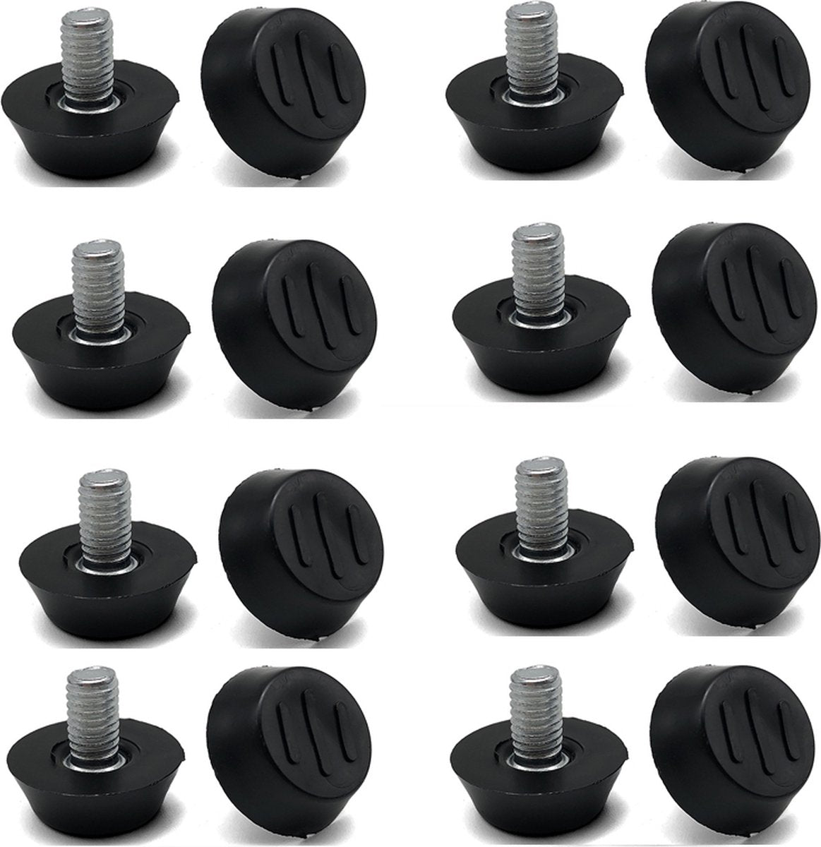 16 pieces Adjustable Furniture Feet - Leveling Pad Base Leg - Table Leg Chair - Adjustable Floor Protection - M6 x 10 x 20 mm - Leveling Leg - Furniture Coaster - Black / Silver - Plastic - Stainless Steel - Leveling Feet - Felt Pads - Floor Protectors -
