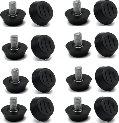 16 pieces Adjustable Furniture Feet - Leveling Pad Base Leg - Table Leg Chair - Adjustable Floor Protection - M6 x 10 x 20 mm - Leveling Leg - Furniture Coaster - Black / Silver - Plastic - Stainless Steel - Leveling Feet - Felt Pads - Floor Protectors -