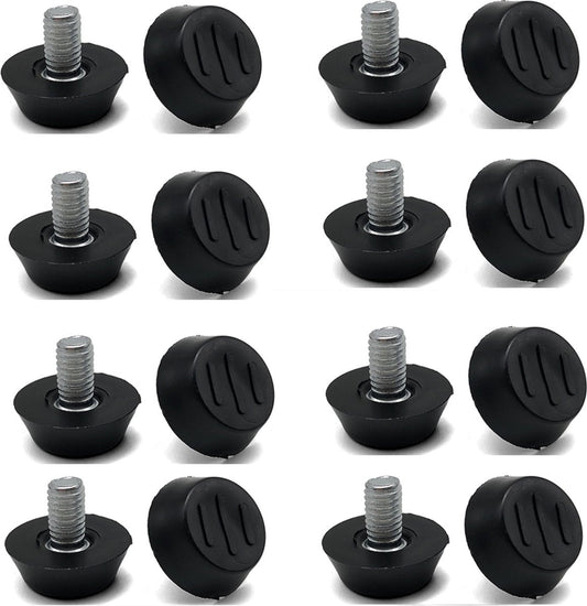 16 pieces Adjustable Furniture Feet - Leveling Pad Base Leg - Table Leg Chair - Adjustable Floor Protection - M6 x 10 x 20 mm - Leveling Leg - Furniture Coaster - Black / Silver - Plastic - Stainless Steel - Leveling Feet - Felt Pads - Floor Protectors -