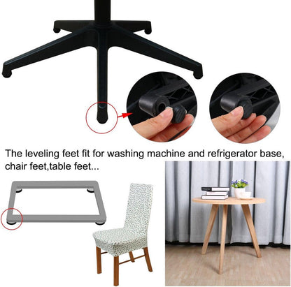 16 pieces Adjustable Furniture Feet - Leveling Pad Base Leg - Table Leg Chair - Adjustable Floor Protection - M6 x 10 x 20 mm - Leveling Leg - Furniture Coaster - Black / Silver - Plastic - Stainless Steel - Leveling Feet - Felt Pads - Floor Protectors -