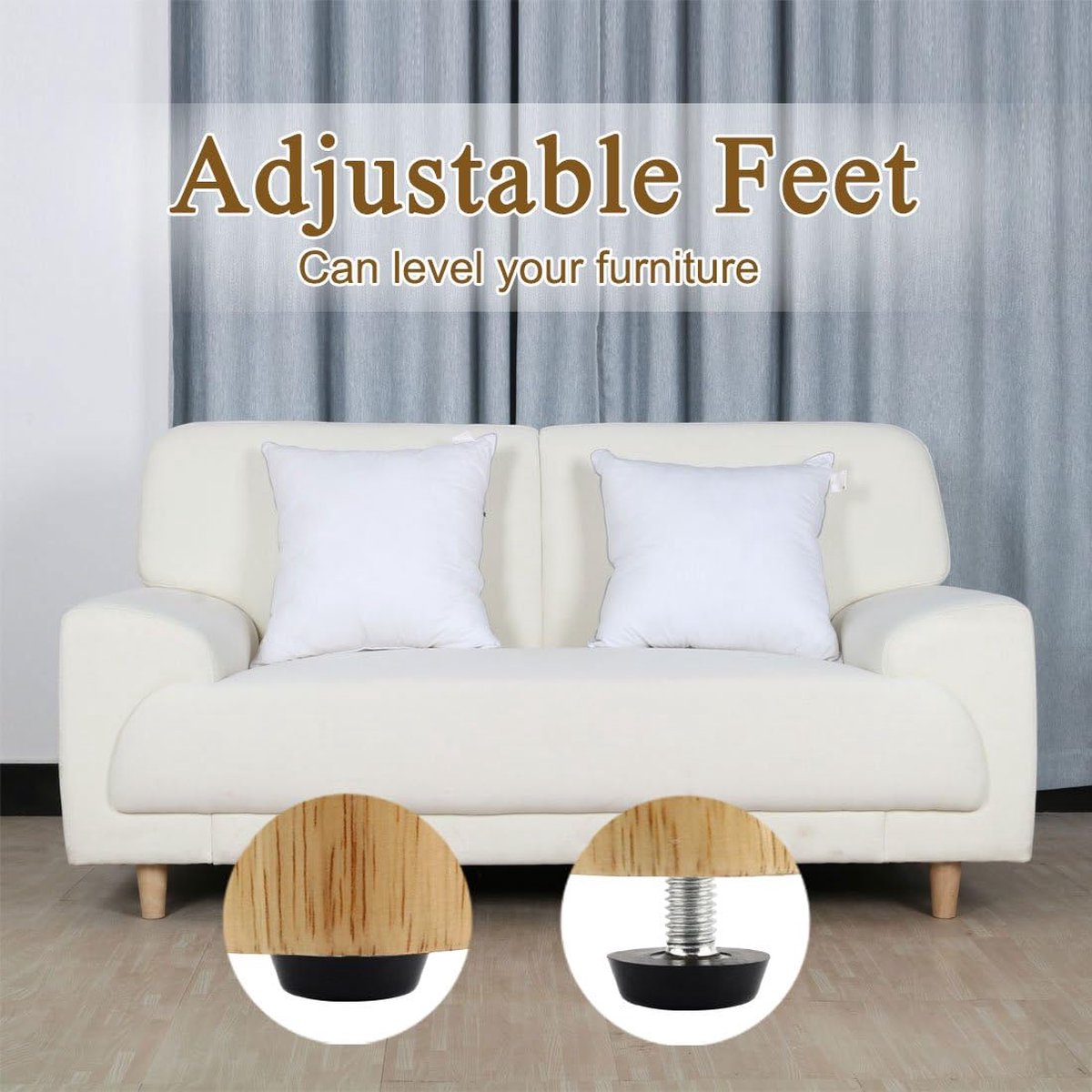 16 pieces Adjustable Furniture Feet - Leveling Pad Base Leg - Table Leg Chair - Adjustable Floor Protection - M6 x 10 x 20 mm - Leveling Leg - Furniture Coaster - Black / Silver - Plastic - Stainless Steel - Leveling Feet - Felt Pads - Floor Protectors -