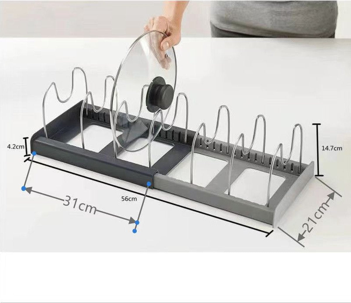 Adjustable Pot Rack - Storage Rack for 7 Pots and Pans - Kitchen Cabinet Organizer Standing - HIP+304 Stainless Steel - Black