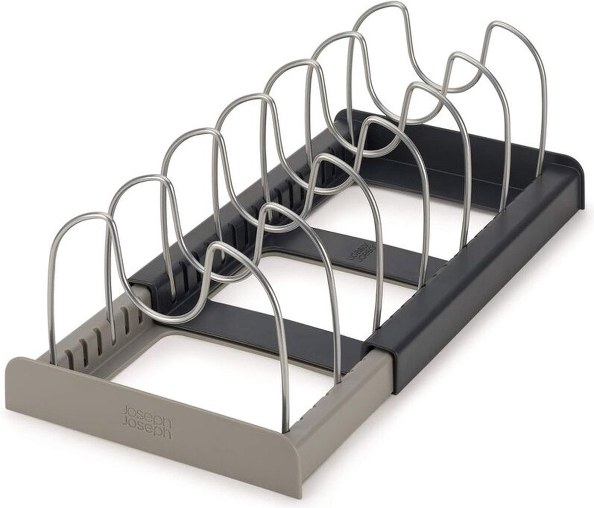 Adjustable Pot Rack - Storage Rack for 7 Pots and Pans - Kitchen Cabinet Organizer Standing - HIP+304 Stainless Steel - Black