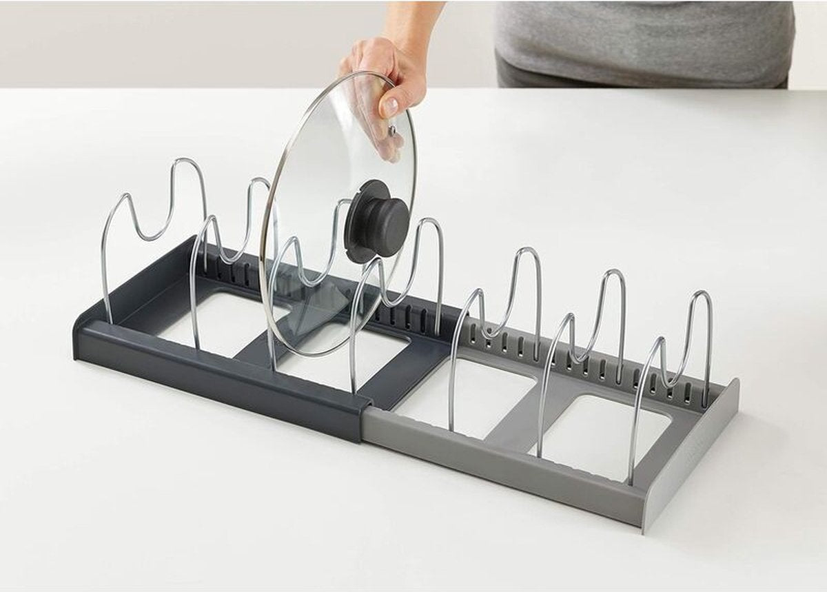 Adjustable Pot Rack - Storage Rack for 7 Pots and Pans - Kitchen Cabinet Organizer Standing - HIP+304 Stainless Steel - Black
