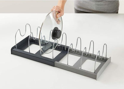 Adjustable Pot Rack - Storage Rack for 7 Pots and Pans - Kitchen Cabinet Organizer Standing - HIP+304 Stainless Steel - Black