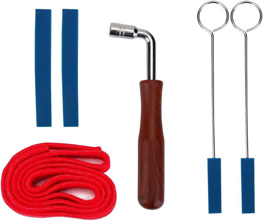 Professional Piano Tuning Kit - Set of 6 - 1x Piano Tuning Hammer, 2x Long Dampers, 2x Short Mutes with Handle, 1x Temperament Strip - Piano Tuner Tool - Professional Metal Rubber Tuning Mute Kit - Blue.