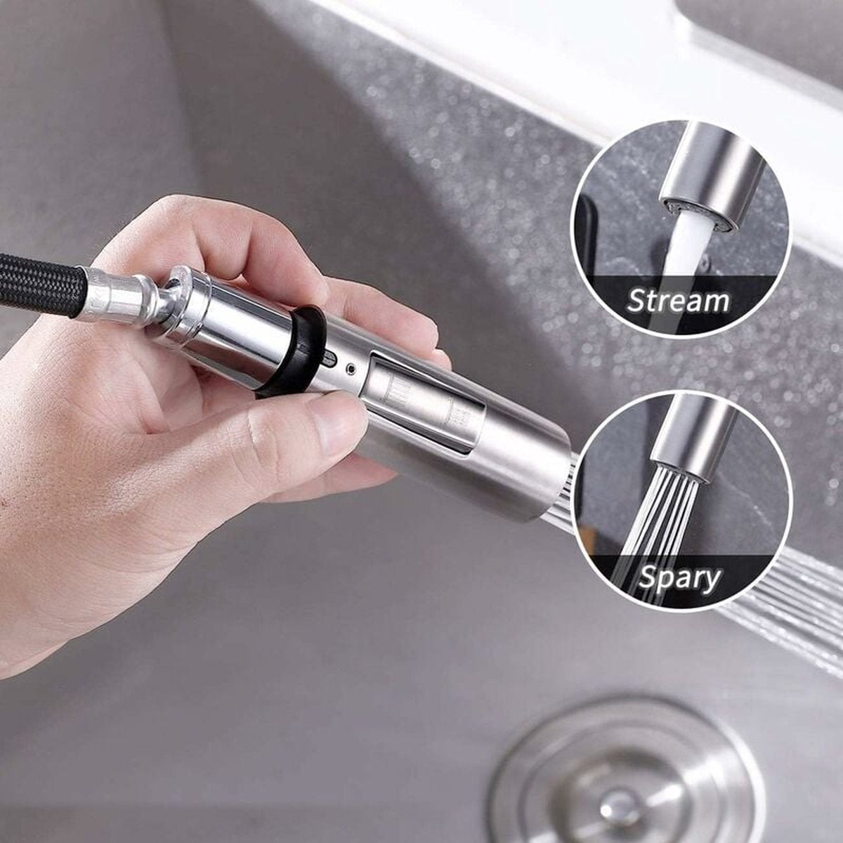 Faucet attachment - 2 functions - Faucet head - Washing dishes - Kitchen faucet - Water saving - Flexible faucet head - Extension rod - Faucet parts - Rotating faucet hose - Faucet nozzle - Sprayer - 1 piece