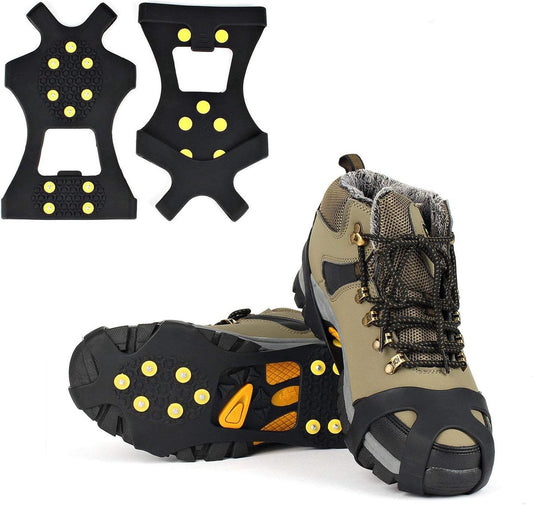 Snow grips over shoes/boots 10 studs Ice Traction Universal Slip on Stretch Fit Snow and Ice, Snow Cleats Crampons Ice Spikes Snow Grips for Winter - L (40-43).