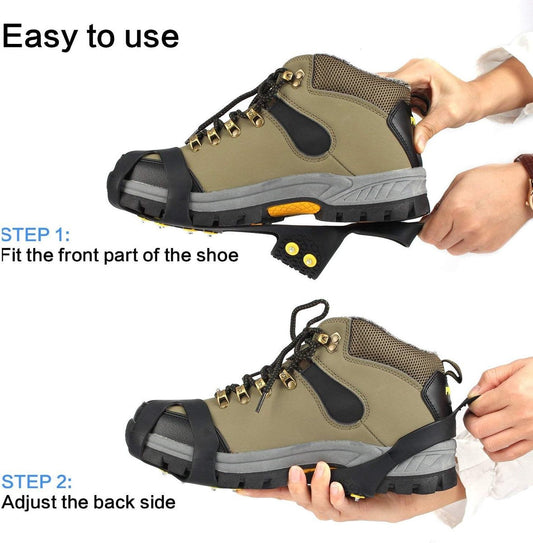 Snow grips over shoes/boots 10 studs Ice Traction Universal Slip on Stretch Fit Snow and Ice, Snow Cleats Crampons Ice Spikes Snow Grips for Winter - L (40-43).