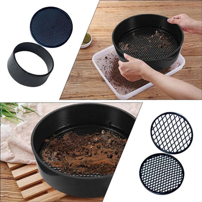 Adjustable plastic garden sieve - 4 in 1 - 12 cm - Compost sieve - Sand sieve - Round - Black - for domestic plants