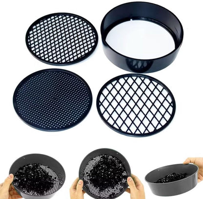 Adjustable plastic garden sieve - 4 in 1 - 12 cm - Compost sieve - Sand sieve - Round - Black - for domestic plants