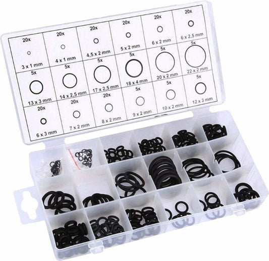 O-rings rubber rings - 225 pieces - 18 sizes - 6x2mm - with assortment box.