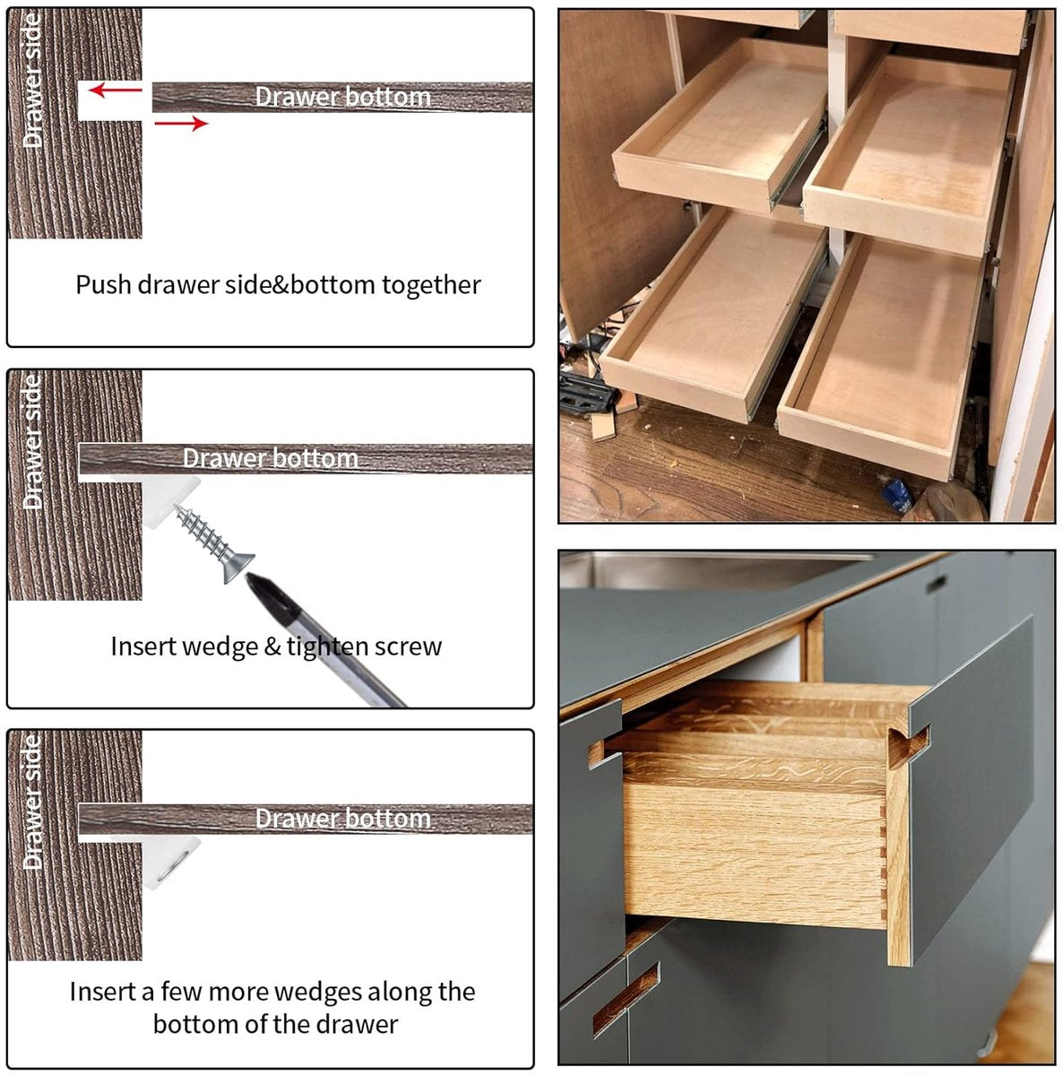 120 Pieces - Wedges - Screw Fastener - Cabinet Installation Kit - Drawer Back Supports - Drawer Repair Kit with Screws - Furniture Drawer Sagging Repair Mend Mending Wedges - Cabinet Shelf Support - Shelf Support - White