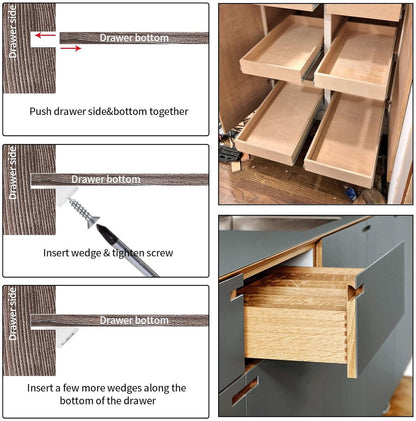 120 Pieces - Wedges - Screw Fastener - Cabinet Installation Kit - Drawer Back Supports - Drawer Repair Kit with Screws - Furniture Drawer Sagging Repair Mend Mending Wedges - Cabinet Shelf Support - Shelf Support - White
