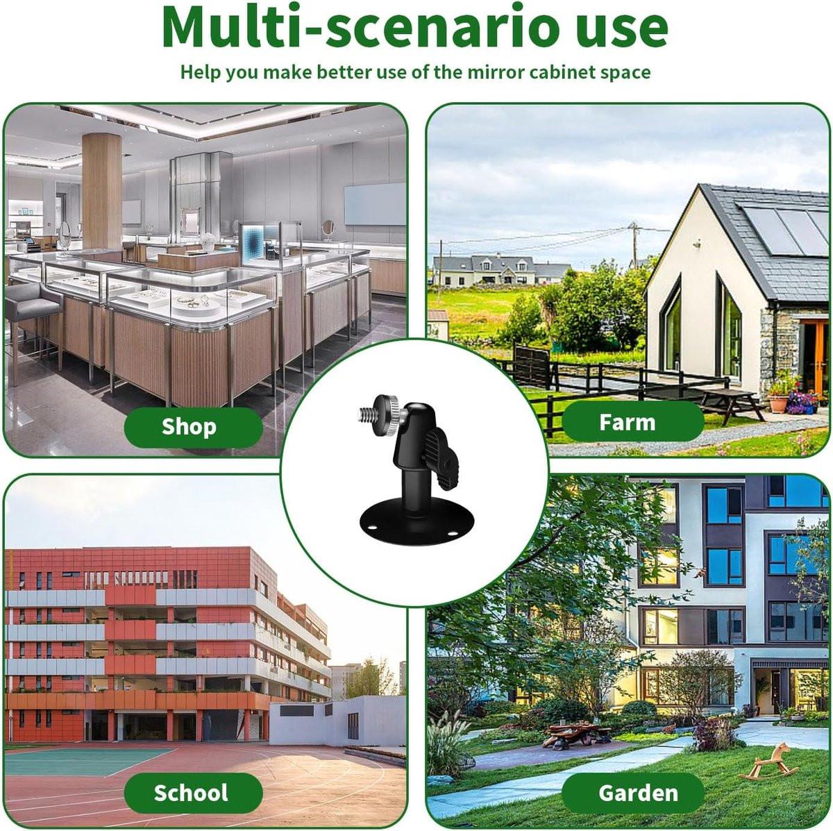 Metal Camera Bracket - 2 pieces - 360Â° adjustable - Wall mounting - For security cameras - Indoor and outdoor use - With installation accessories - Black.