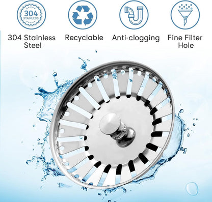 Sink Drain Plug - 2 pieces - Drain stopper - Strainer - 84mm - Stainless steel - Silver