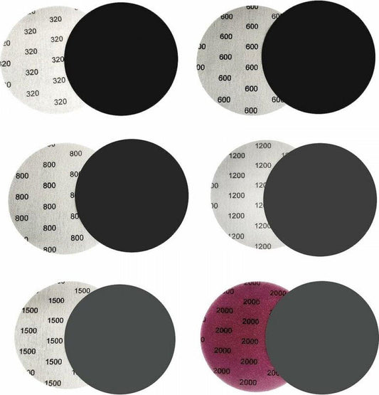 Sandpaper set - 30 pieces - 5 pieces each - Grit 320/600/800/1200/1500/2000 - 75mm - sandpaper for sander - Sanding machine paper - fine sandpaper - for car polishing, metal and wood.