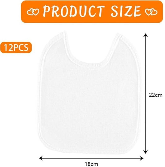Bibs - Pack of 12 - Large Bibs - Cotton - TPU - With Straps - Waterproof - Baby Bibs for Drool - Drool Cloths for Babies and Children - Suitable for Feeding, Wiping Away Drool and Protecting Clothing - 22 X 18 cm - White.