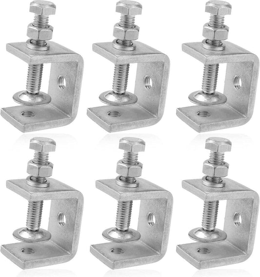 C-Clamps - Pack of 6 - With M8 Hexagon Bolts - Glue Clamps - Adjustable Clamping Range 0-25 mm - For Woodworking and Welding - Stainless Steel - Silver - 2.4*3.2*5.5 cm.