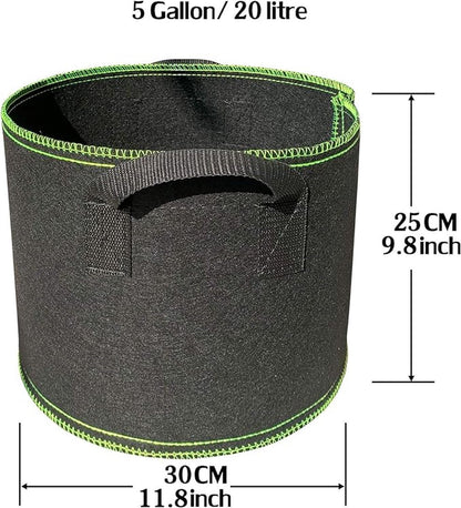 5 pieces - Plant growing bag - Grow bag - 5 Gallon - Grow pot - Plant bag - Sustainable - Reusable - Plant basket - Flowers - 25x30 CM - Black - non-woven fabric