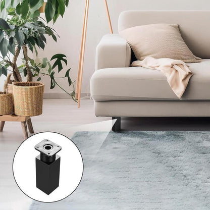 Furniture Legs - 4 Pieces - Table Legs - Aluminum Alloy - With Screws - Square - Sofa Leg Support Accessories - Adjustable - Modern - Suitable for Sofas, Coffee Tables, Cabinets, TV Stands, Desks, Shelves, Dressing Tables - 10cm - Black