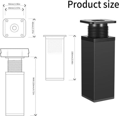 Furniture Legs - 4 Pieces - Table Legs - Aluminum Alloy - With Screws - Square - Sofa Leg Support Accessories - Adjustable - Modern - Suitable for Sofas, Coffee Tables, Cabinets, TV Stands, Desks, Shelves, Dressing Tables - 10cm - Black