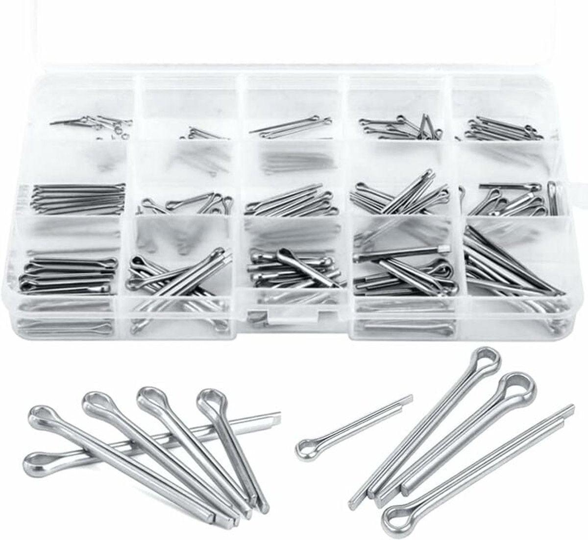 Split pins - 150 pieces - 15 different sizes - stainless steel - silver - for small mechanic repairs.